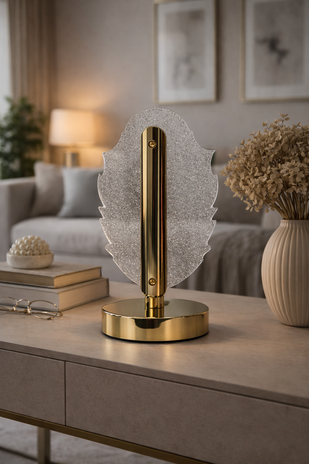 LOVEDECOR Feather Acrylic Crystal LED Table Lamp