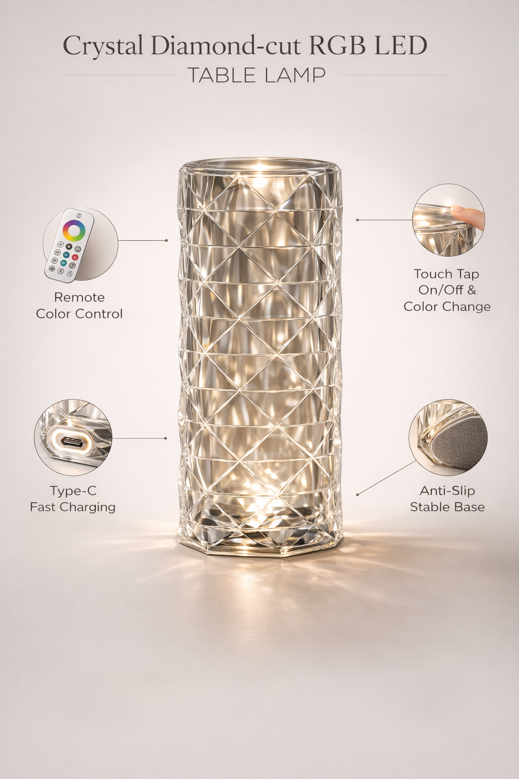 LOVEDECOR Crystal Rose Diamond Cut RGB LED Lamp