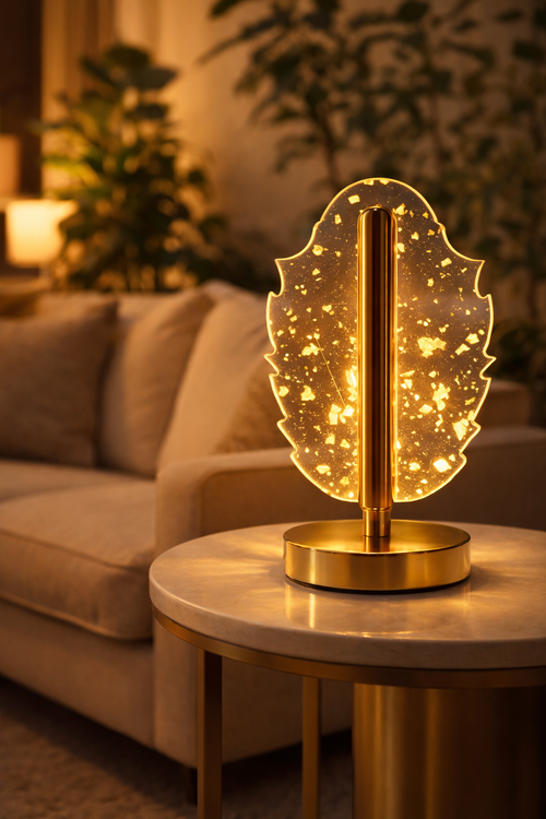 LOVEDECOR Crystal Acrylic LED Table Lamp with Gold Flakes