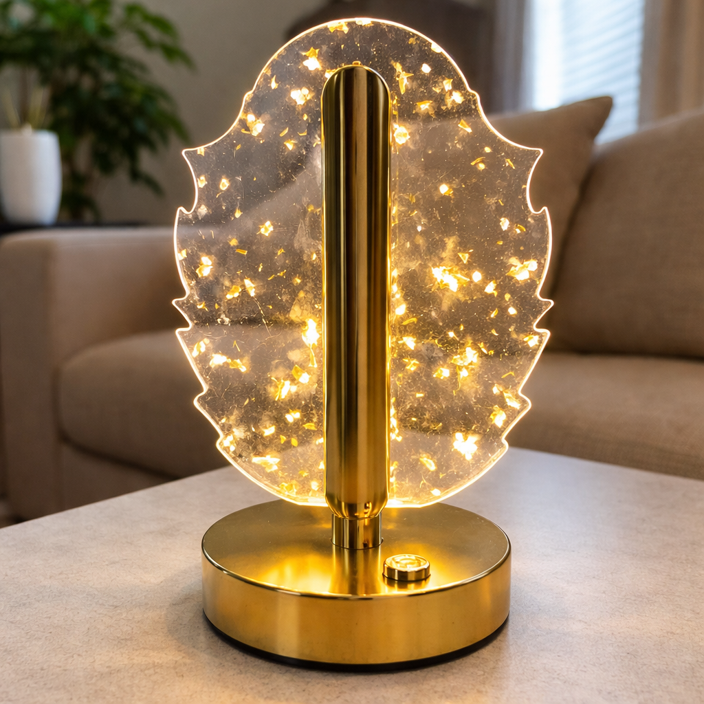 LOVEDECOR Crystal Acrylic LED Table Lamp with Gold Flakes