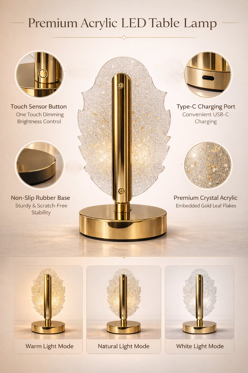 LOVEDECOR Feather Acrylic Crystal LED Table Lamp